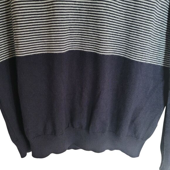 Boss Hugo Boss Wool Sweater Men's Size Large L Navy Blue Striped V Neck Preppy - Picture 4 of 11